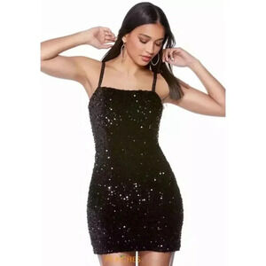Body Central Womens M Black Mini Bodycon Stretch Sequined Party Dress Coquette